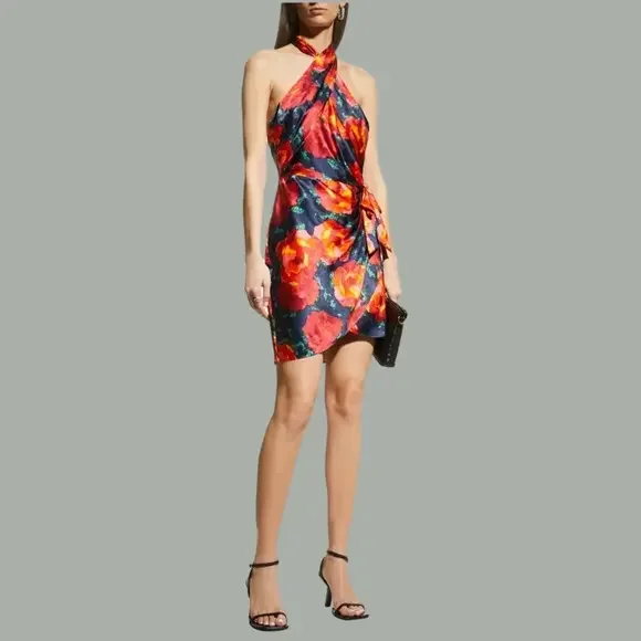 🆕 Cinq á Sept Silk Floral Trini Halter Mini Wrap Dress - Picture 2 of 12
